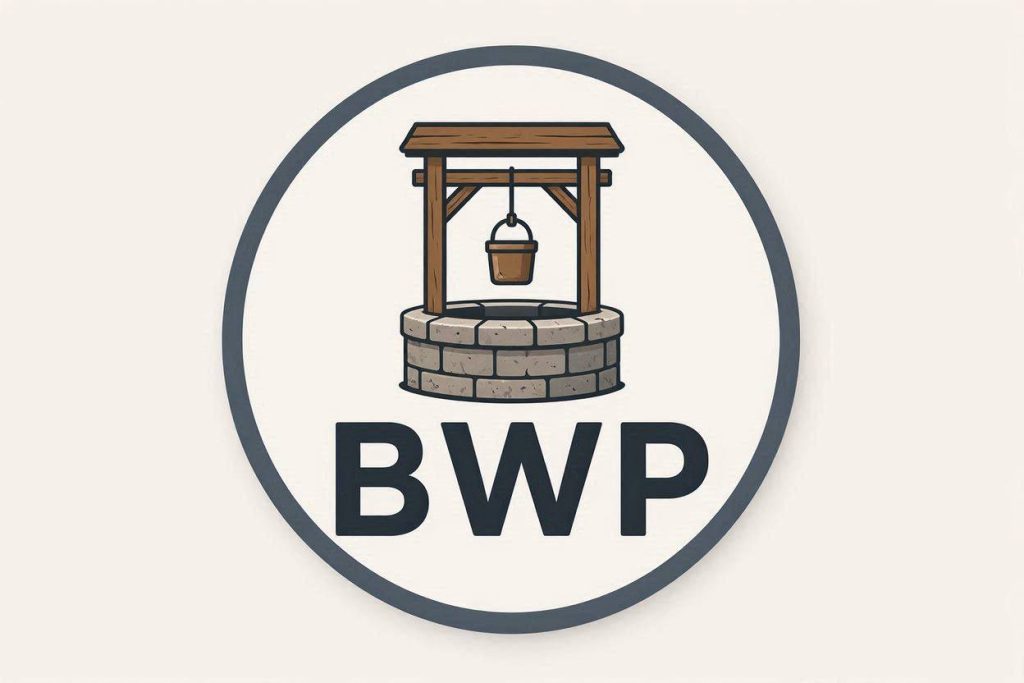 Bucks Well Pros logo featuring a traditional water well icon and BWP initials inside a circle for Bucks County well pump services.