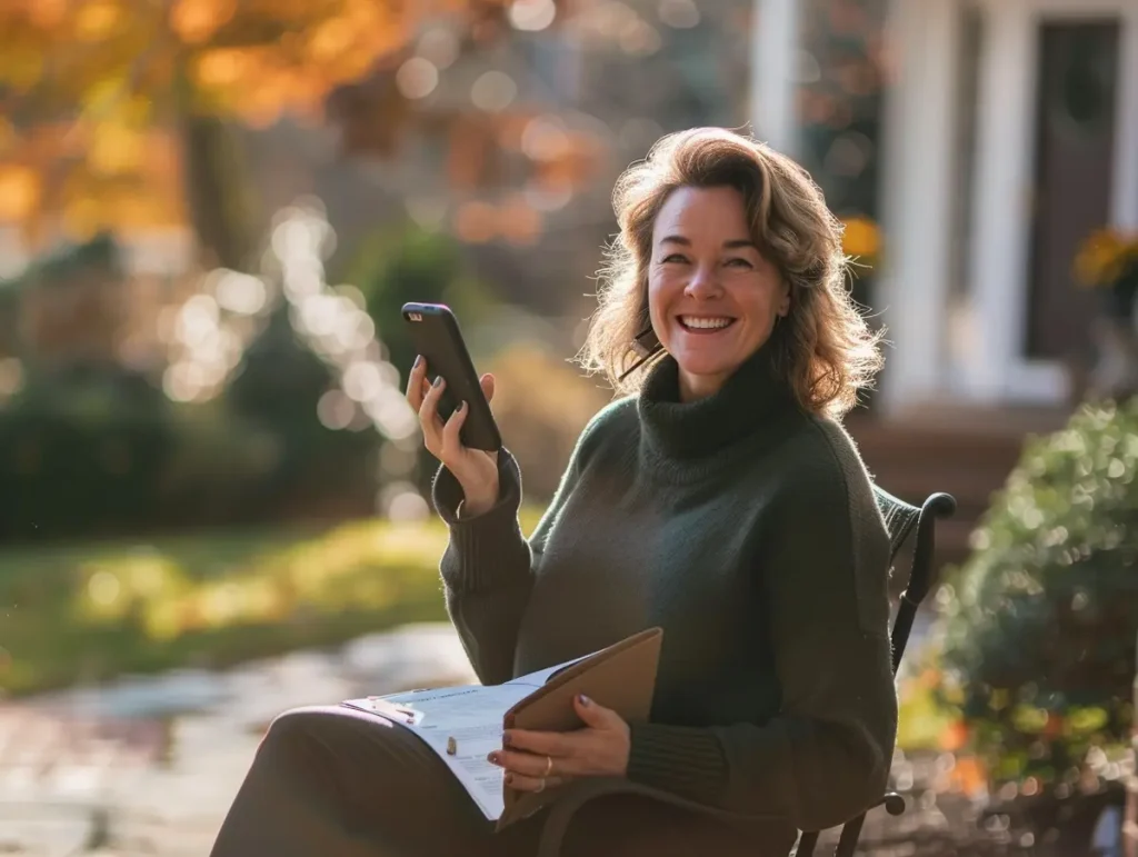 A satisfied local homeowner smiling while scheduling a system check with Bucks Well Pros over the phone.